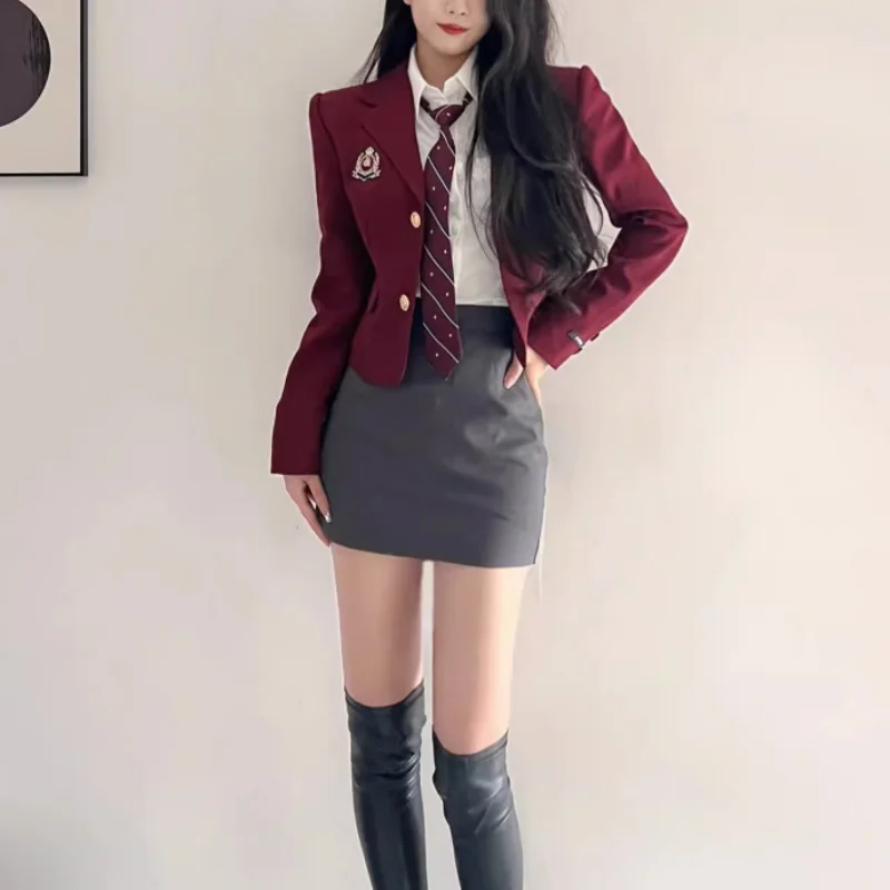 Top Trends: 3 Pieces Women Clothing Skirt Sets Spring Autumn Long Sleeve Japan Sweet JK Uniform Preppy Style Fashion Casual Blazer Coat Suit Shoppable Styles