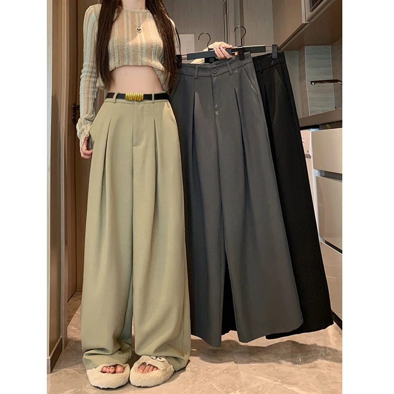 Top Trends: Grey Casual Suit Pants For Women Spring Summer Design Straight Wide Leg Pants Long Pants High Waist Loose Pants Shoppable Styles