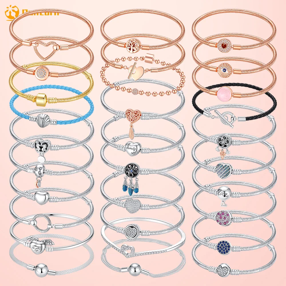 Top Trends: Danturn 925 Silver Heart Infinity Wishbone Heart Blue Disc Fan Clasp Heart T-Bar Multi Snake Chain Bracelets Shoppable Styles