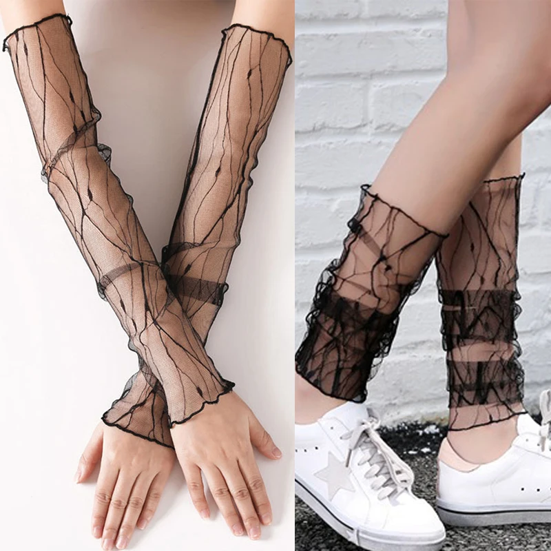 Top Trends: Summer Sunscreen Lace Arm Sleeve Women Arm Cover Mesh Yarn Sun UV Protection Gloves Arm Cuffs Fingerless Outdoor Driving Gloves Shoppable Styles