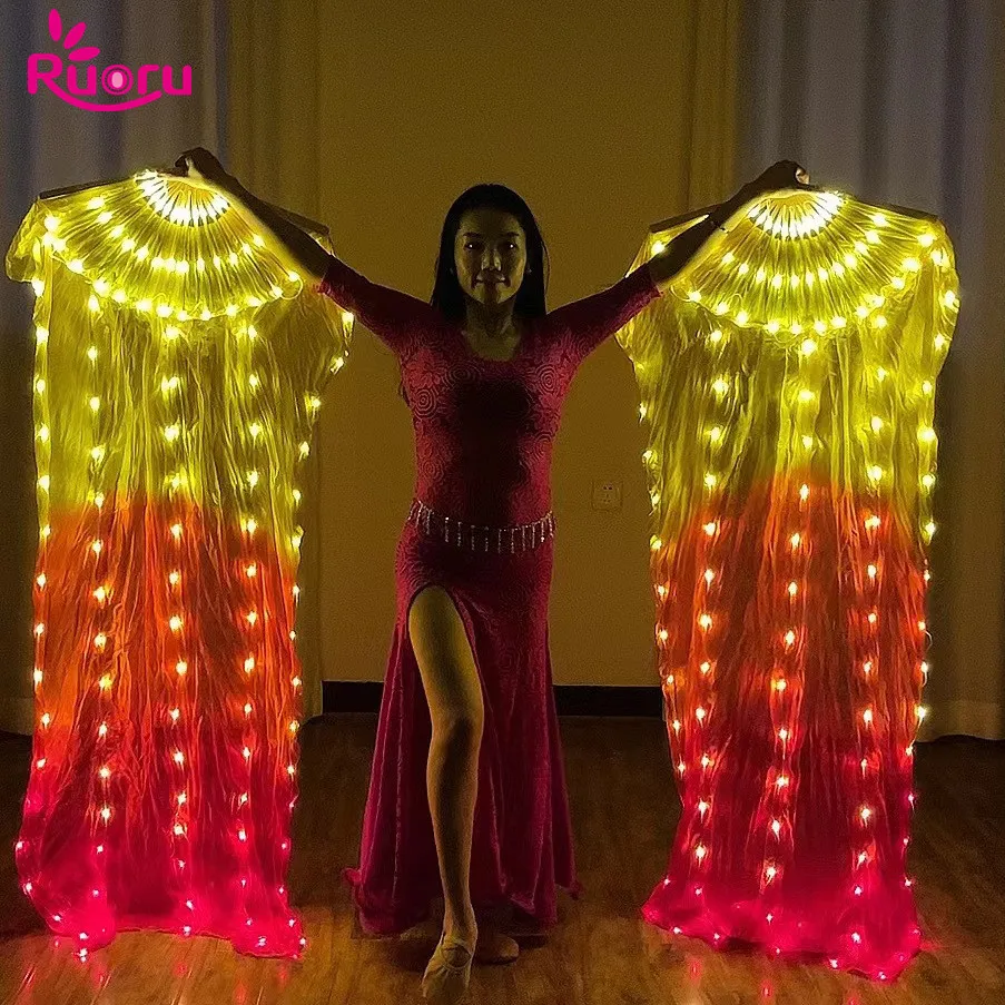 Top Trends: Ruoru Carnival Led Silk Fan Veil Belly Dance Fan Veils 100% Silk LED Light Show Belly Dance Stage Performance Dance Costumes Shoppable Styles