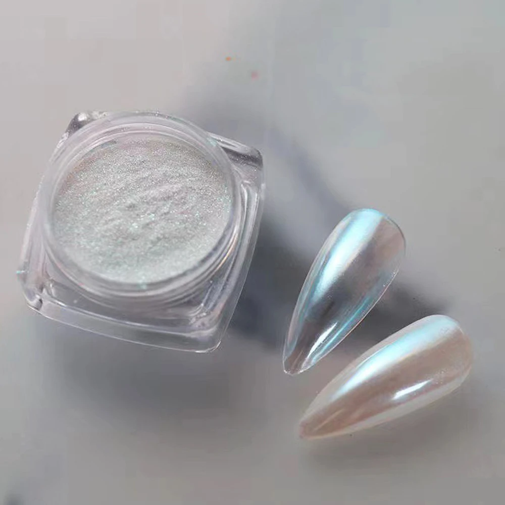 Top Trends: White Chrome Powder Pearl Shimmer Chrome Powder With Mirror Effect Pearl Effect Chrome Glazed Donut Nail Chome Pigment Decor Shoppable Styles - Image 4