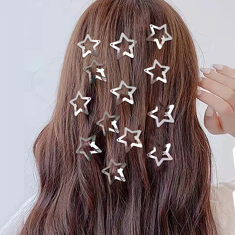 Top Trends: 1PC / 6PCS Cute Star Barrettes Silver Star BB Hairclips Girl Women Simple Metal Snap Clip Headdress Y2K Hair Jewelry Accessories Shoppable Styles