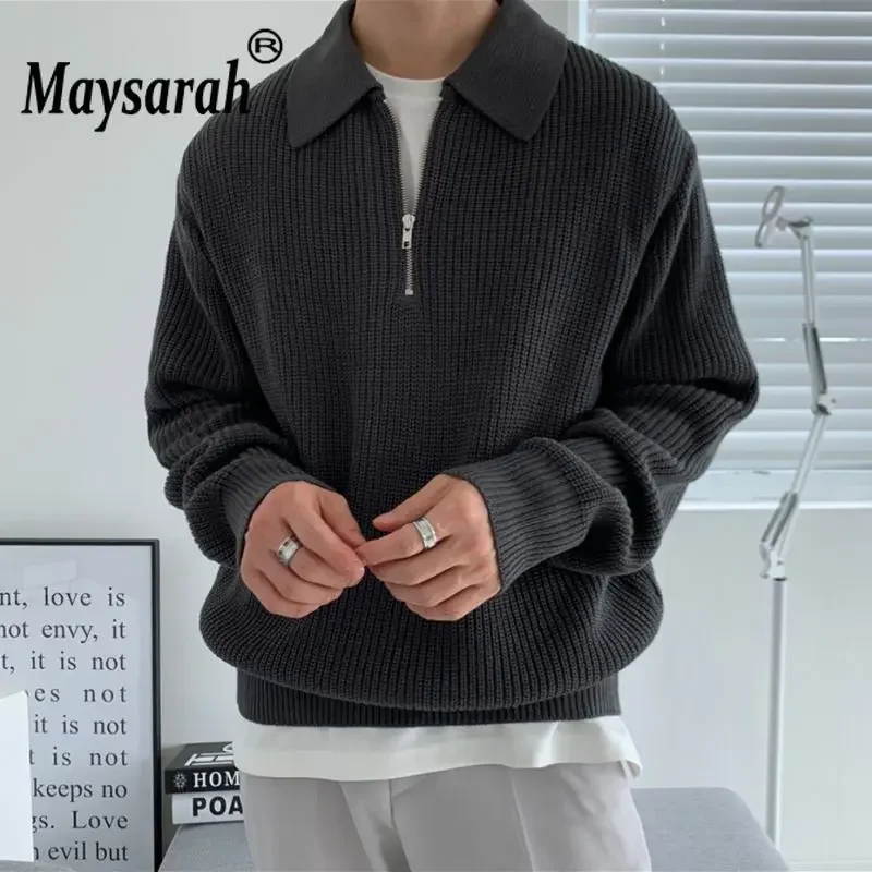 Top Trends: Fashion Casual Knit Pullover For Men Lapel Sweater Autumn Winter Warm Loose Zipper Long Sleeve Sweater Male Jumper Clothe 02A026 Shoppable Styles