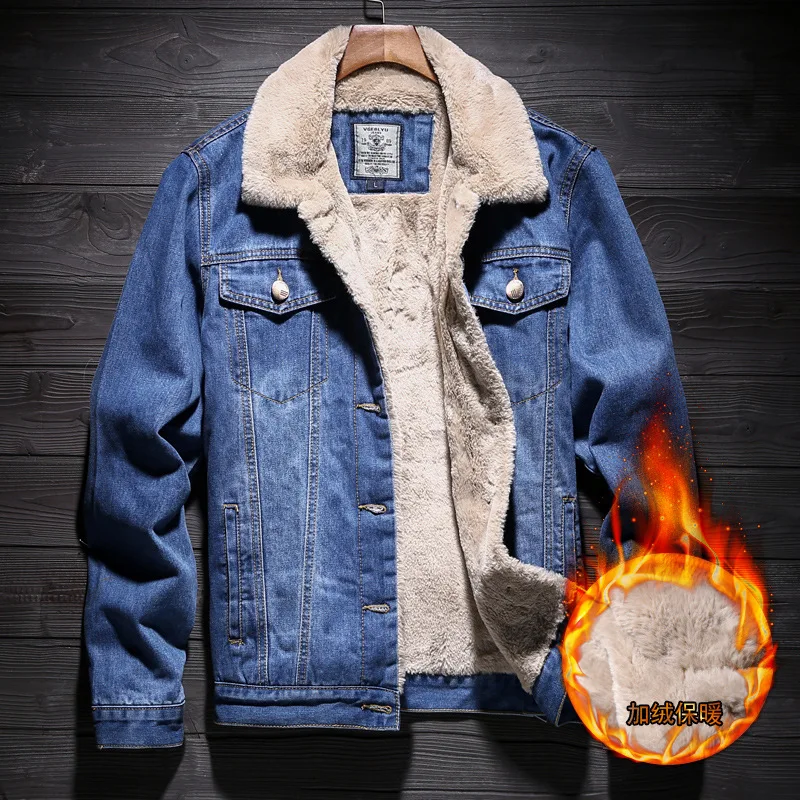 Top Trends: Winter Men&#039;s Padded Thickened Denim Jacket Slim Denim Top Thickened Warm Jacket Shoppable Styles