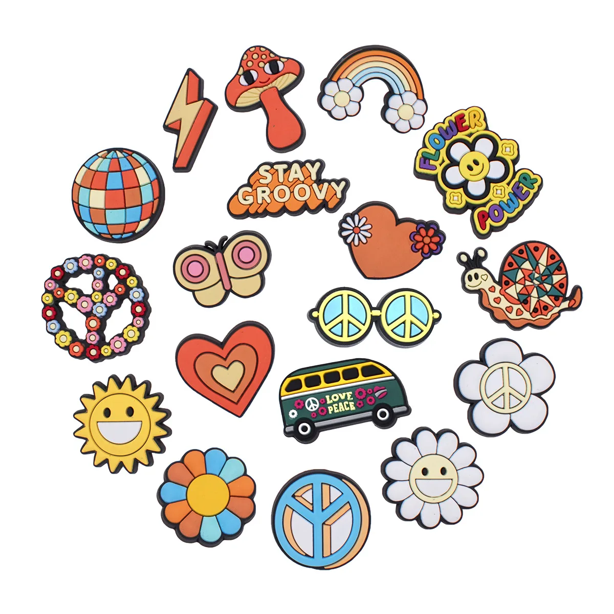 Top Trends: Hot Sale 1pcs PVC Shoe Charms For Crocs Accessories Peace Flower Badge Women Clogs Buckle Kids Pins Decoration Jeans X-mas Gift Shoppable Styles