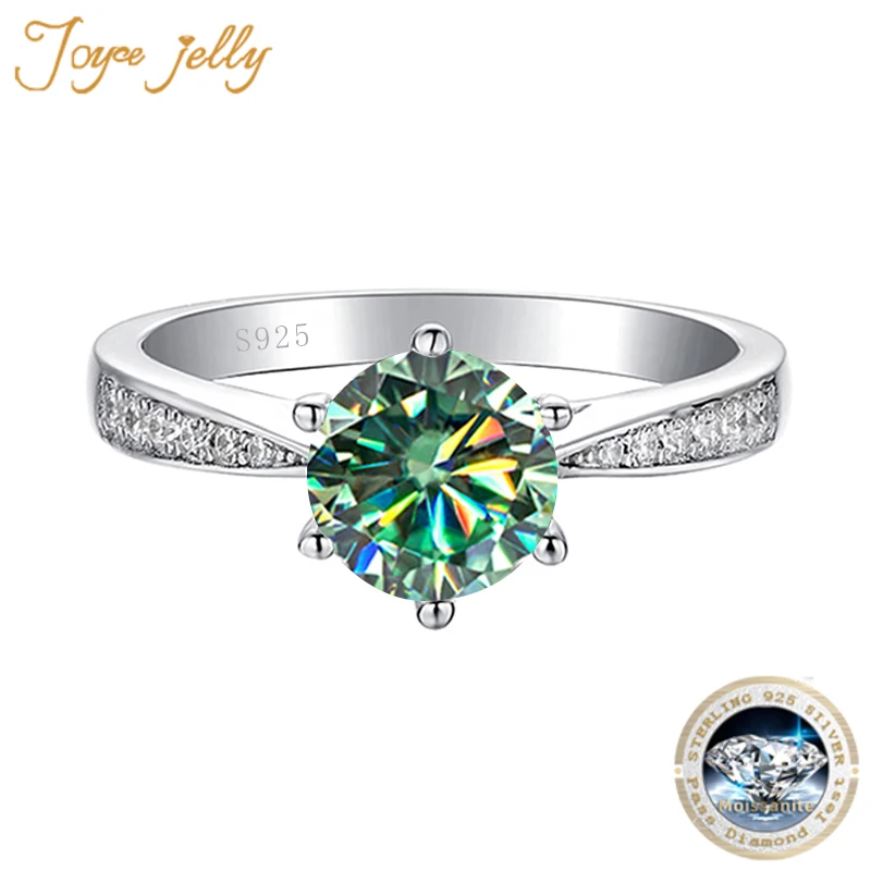 Top Trends: JoyceJelly Green Moissanite Ring For Women Solid 925 Sterling Silver Round Moissanite Bridal Female Engagement Wedding Jewerly Shoppable Styles