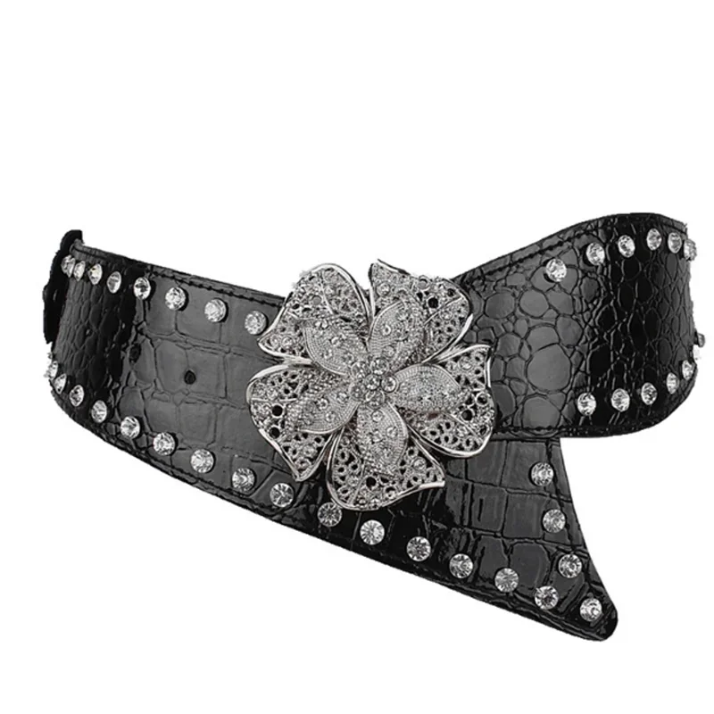 Top Trends: Fashion Flower Alloy Buckle Strap Rhinestone Belt Wome Crystal Studded Corset Belt For Jean Cinto De Strass Clothes Decoration Shoppable Styles - Image 5