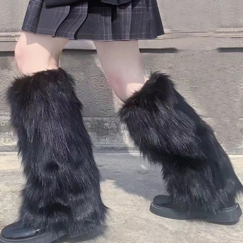 Top Trends: E-girl Furry Leg Warmers Boot Covers Y2K Goth White Faux Fur Leg Warmers Fashion Punk Jk Knee-length Hiphop Winter Warm Socks Shoppable Styles