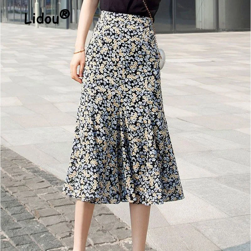 Top Trends: Fragmented Chiffon Half-length Skirt Women&#039;s Summer 2023 New High Waist Slim Office Versatile Lady A-line Skirt Mid Length Shoppable Styles