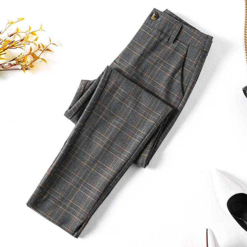 Top Trends: Plaid Pants Women Autumn New Nine Points Korean Version Retro Loose Small Straight Tube Casual Pants Shoppable Styles - Image 5