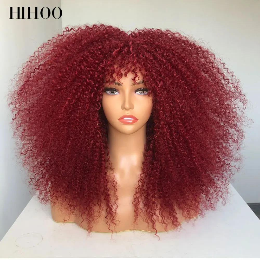 Top Trends: Afro Curly Wigs With Bangs For Black Women Burgundy Wig Synthetic Wine Red Hair Glueless Ombre Brown Blonde Cosplay Wig Shoppable Styles