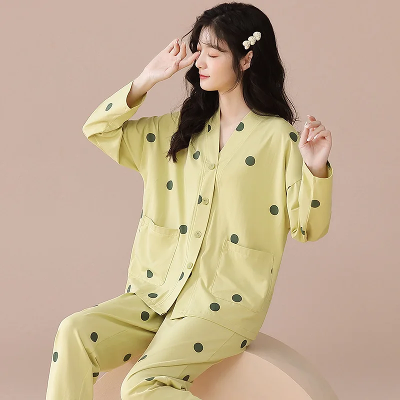 Top Trends: 2024 Winter Autumn Cute Pajama Woman Sleepwear Long Sleeve Tops Pants 2 Piece Pyjamas Solid Lingeries Sets For Women Nightwear Shoppable Styles