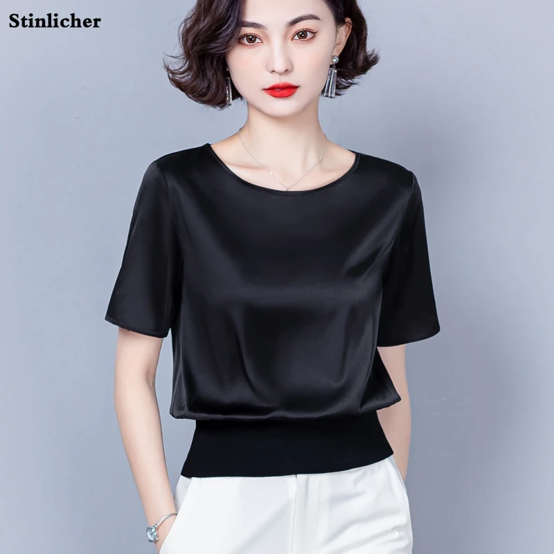 Top Trends: Summer Simple White Black Short Sleeve Silk Blouse Women Shirts Korea Office Ladies Work Party Blouses Female Slim Casual Tops Shoppable Styles