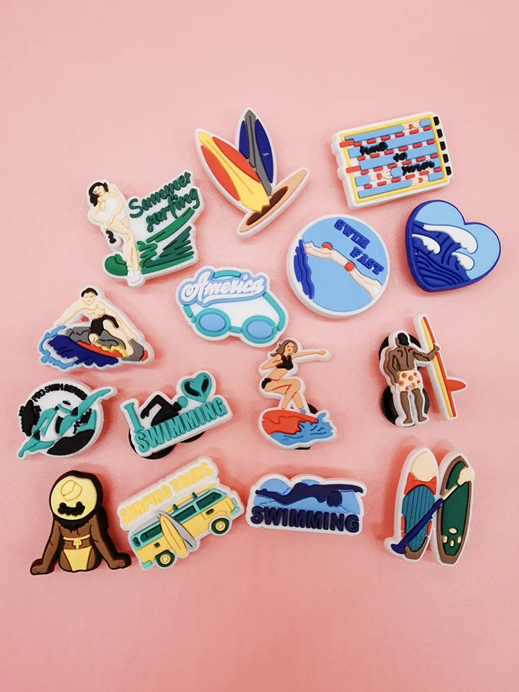 Top Trends: Design Surfing Swimming Beach Holiday Croc Pins Charms Shoe Buckle Decorations Garden Clog Shoe Accessories Adult Kid Party Gift Shoppable Styles