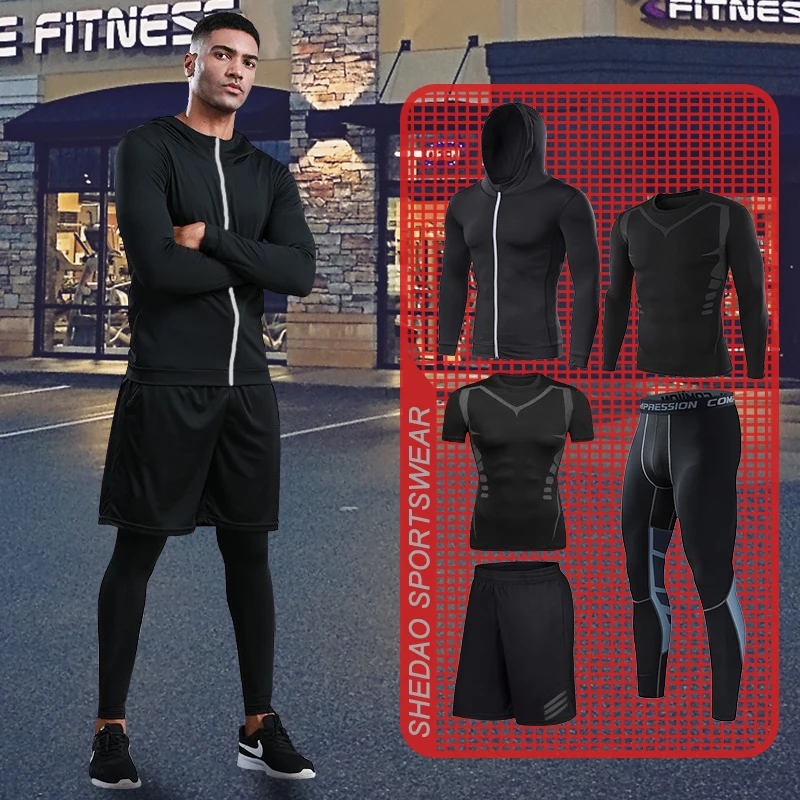 Top Trends: Mens Compression Sportswear Set Gym Running Sport Clothes Tight T-shirt Lycra Leggings Athletics Shorts Fitness Rash Guard Kits Shoppable Styles