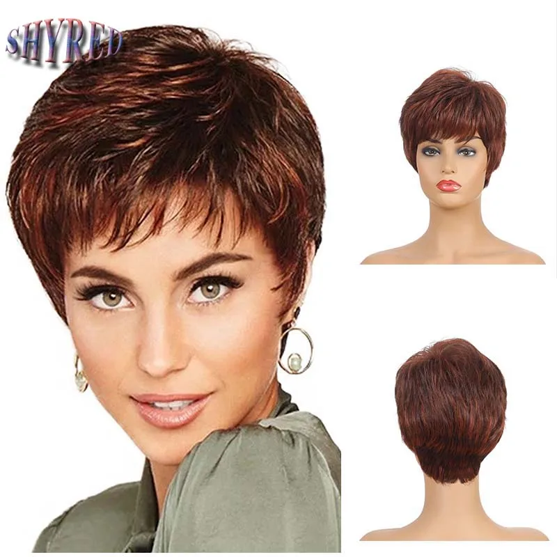 Top Trends: Short Wig Ombre Brown Wig For Women Daily Wear Party Natural Synthetic Hair Wig With Bangs Heat Resistant Fiber Shoppable Styles