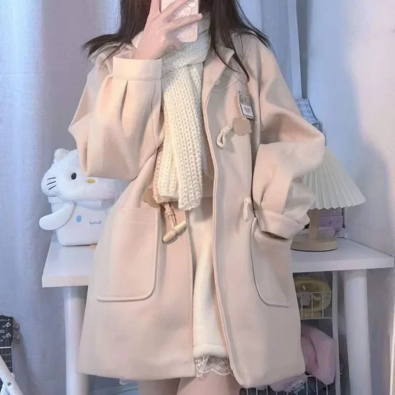 Top Trends: Deeptown Japanese Y2k Tweed Pink Jacket Women Kawaii Winter Wool Blends Korean Fashion Streetwear Cute Preppy Style Hooded Coat Shoppable Styles