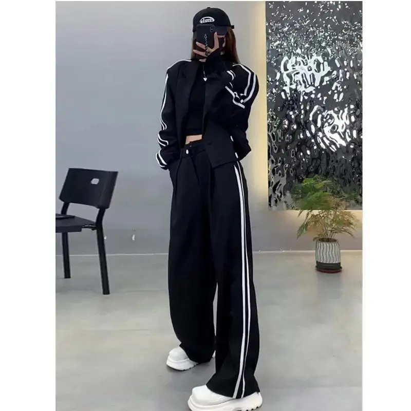 Top Trends: Two Piece Korean Fashion Women Wide Leg Pant Sets Autumn Winter New Thicken Long Sleeve Jackets Tracksuit Harajuku Sports Suit Shoppable Styles