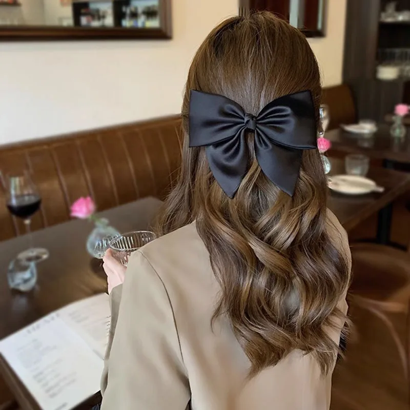 Top Trends: New Minimalist Style Solid Color Hair Clips Women Fashion Silk Black Hair Bows Clip Hairpin Girl Headwear Hair Accessoires Gifts Shoppable Styles