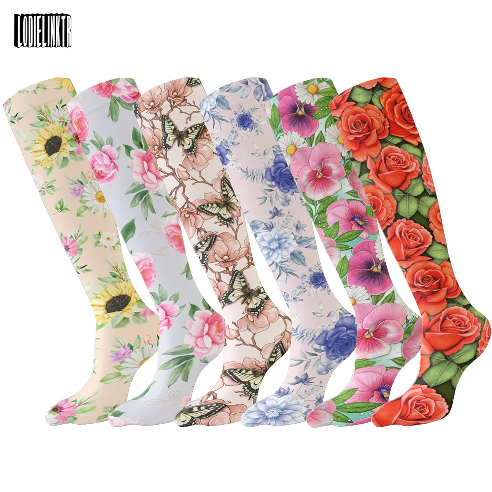 Top Trends: Fashion Trend Flower Print Harajuku Knee Socks Summer Rose Small Daisy Calf Socks Japanese Wild High Tube Sweet Stockings Women Shoppable Styles