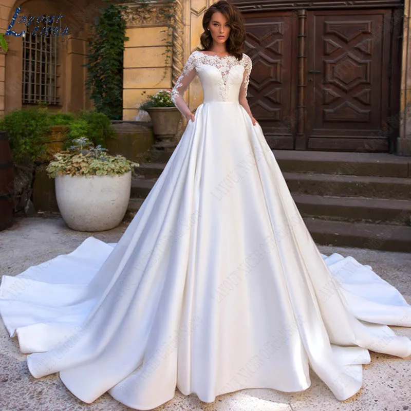 Top Trends: LAYOUT NICEB Elegant Ball Gown Wedding Dress Satin Lace Long Sleeve Appliques Custom Made For Bride Robe De Mariée Manche Longue Shoppable Styles