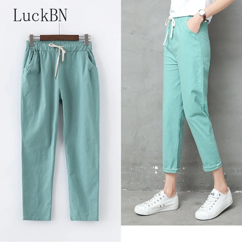 Top Trends: Autumn Cotton Linen Pants Women Candy Color Casual Loose Harem Pants For Women Ankle Length Trousers Female Elastic Waist Pant Shoppable Styles