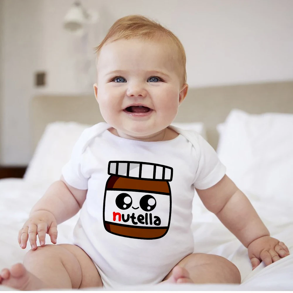 Top Trends: Cartoon Nutella Print Baby Boy Bodysuits Short Sleeve Summer 0-24 Months Newborn Girl Clothes Europe Popular Toddler Onesies Shoppable Styles