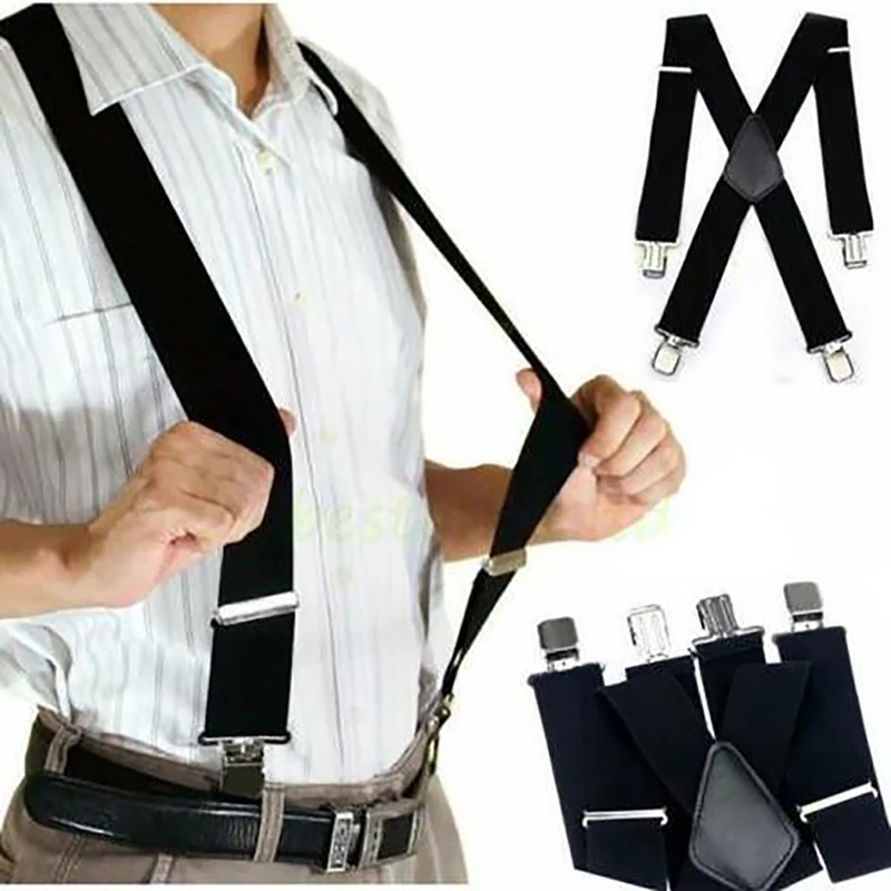 Top Trends: Men Suspenders High Elastic Adjustable 4 Strong Clips Suspender Heavy Duty X Back Trousers Braces Pants Holder Wedding Wear Shoppable Styles