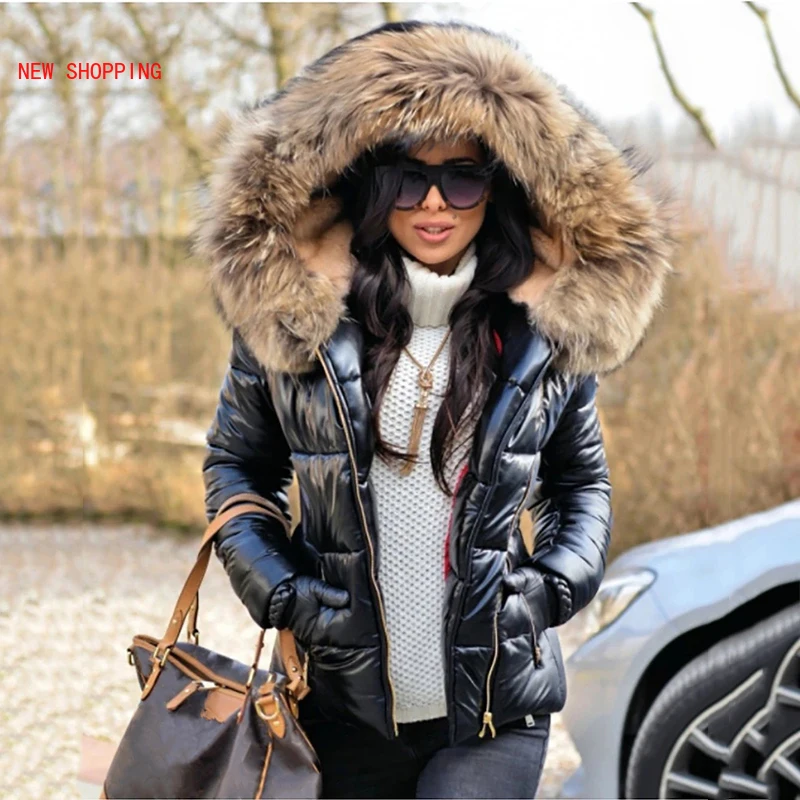 Top Trends: Winter Faux Fur Hooded Warm Jackets Parkas 2022 Woman Luxurious Long Sleeve Slim Fit Thick Coats Female Zipper Casual Jacket Red Shoppable Styles