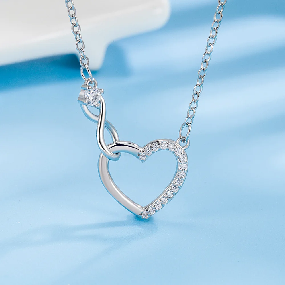 Top Trends: 925 Sterling Silver Zircon Heart Interlocking Necklaces For Women Luxury Quality Jewelry Gift Female Items GaaBou Shoppable Styles