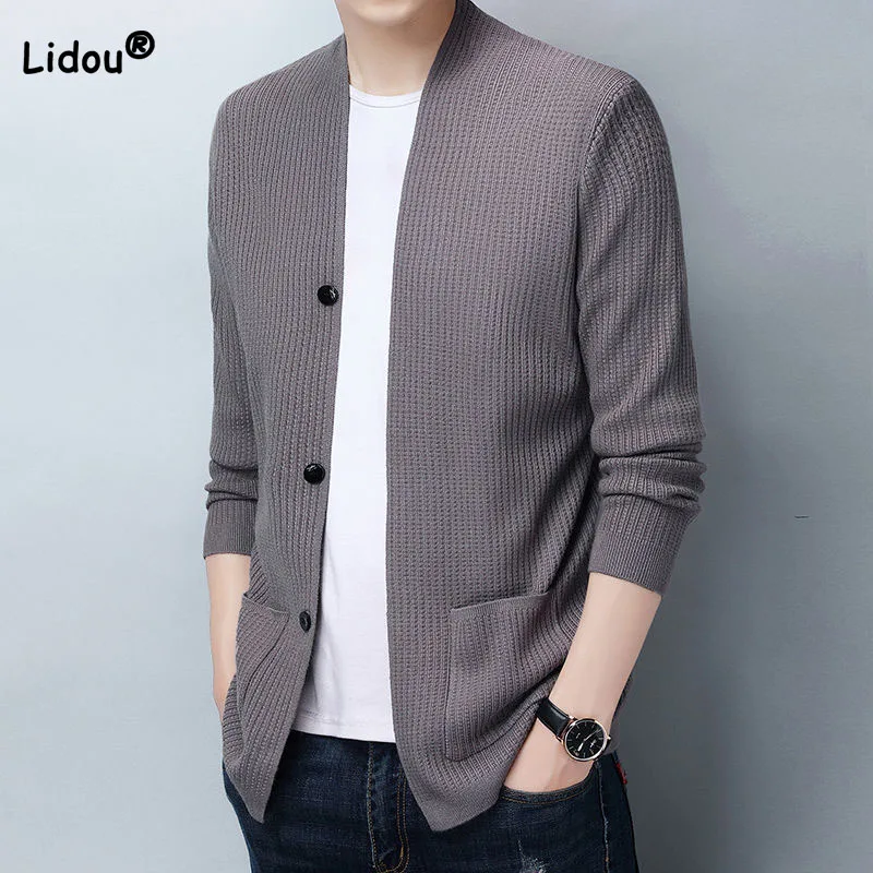 Top Trends: Comfortable Casual Solid Color Men&#039;s Cardigan New Trend All-match Long Sleeve Knitted Sweaters Coat Autumn Winter Male Clothes Shoppable Styles