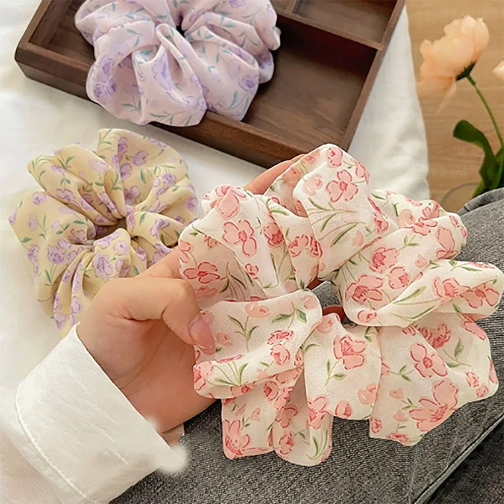 Top Trends: 1PC Floral Printed Scrunchies Chiffon Hair Rope Small Fresh Elastic Hairband Ponytail Holder Hair Ties Sweet Hair Accessories Shoppable Styles