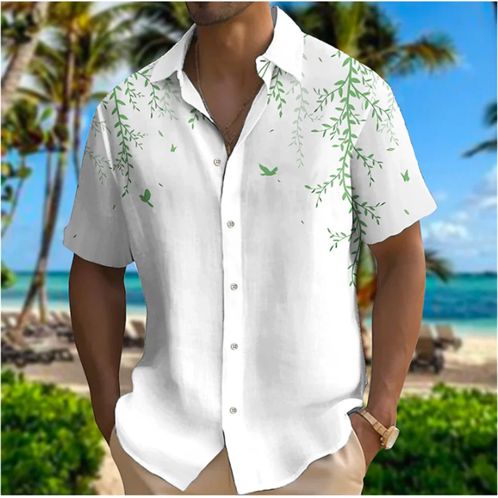 Top Trends: 2023 Nouveau Hommes Chemise Imprimé Feuilles Brisées Revers Chemise Manches Courtes Hommes Mode Casual Soft Hawaiian Shirt Shoppable Styles