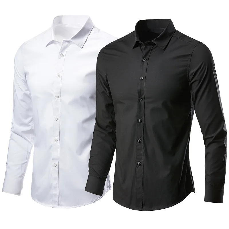 Top Trends: 2023 Men's Business Casual Long Sleeved Shirt Classic Fit White Blue Black Smart Male Social Dress Shirts For Plus Premium Shirt Shoppable Styles