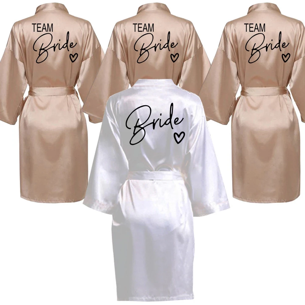 Top Trends: Wedding Party Team Bride Robe With Black Letters Kimono Satin Pajamas Bridesmaid Bathrobe SP003 Shoppable Styles