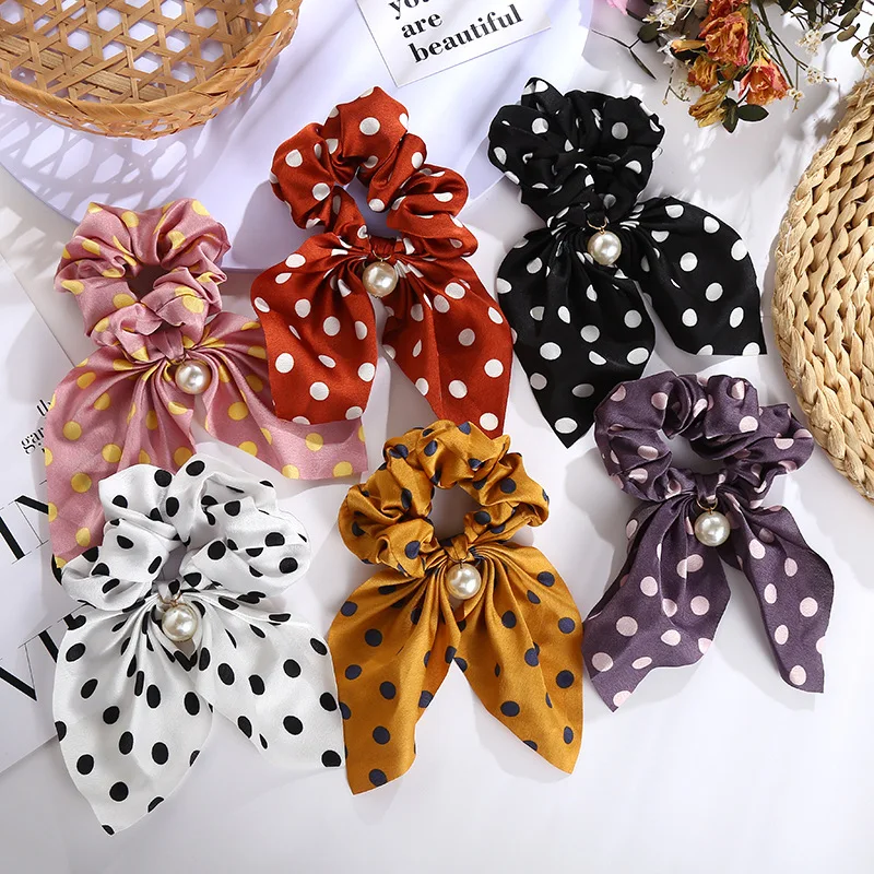 Top Trends: New Chiffon Bowknot Silk Hair Scrunchies Women Pearl Ponytail Holder Hair Ties Hair Rope Rubber Bands Headwear Hair Accessories Shoppable Styles - Image 5