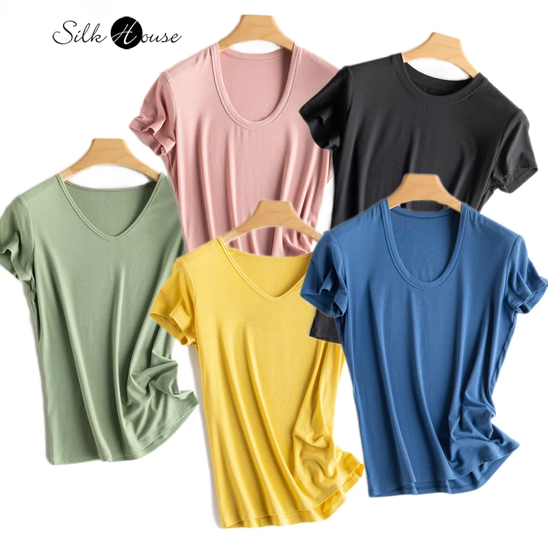 Top Trends: 2023 Women&#039;s Fashion Top Spring / Summer New Sexy Fit Silk Ice Breathable Solid Loose Short Sleeve T-shirt Clothes For Women Shoppable Styles