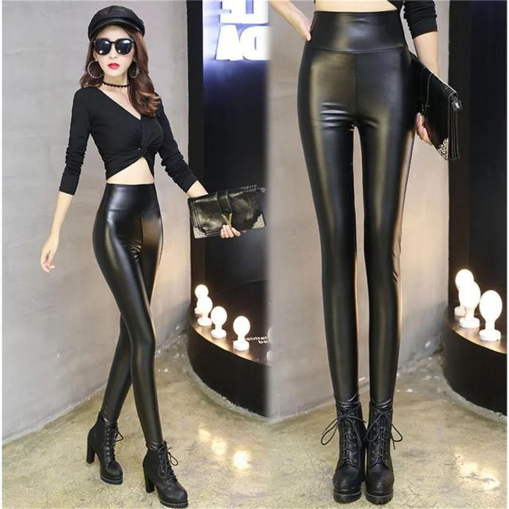 Top Trends: Waterproof Elastic Black Leather Women Pants Autumn Winter Leggings With Pockets High Waist Seamless Booty Lifting Ankle-Length Shoppable Styles - Image 2