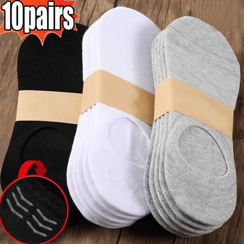 Top Trends: 20PCS Short Men Socks Solid Color Black White Gray Breathable Cotton Socks Women Non-slip Business Low Cut Socks Ankle Boat Sock Shoppable Styles