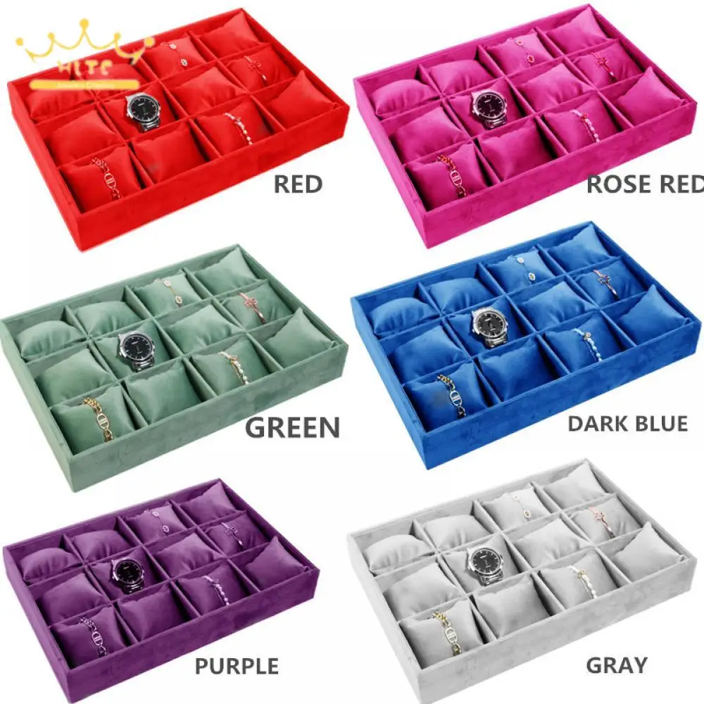 Top Trends: 12 Grid Bracelet Watch Premium Pillow Plate 20 Grid Velvet Earnail Pendant Jewelry Display Tray Adjustable Shelf 35*24 Menora Shoppable Styles