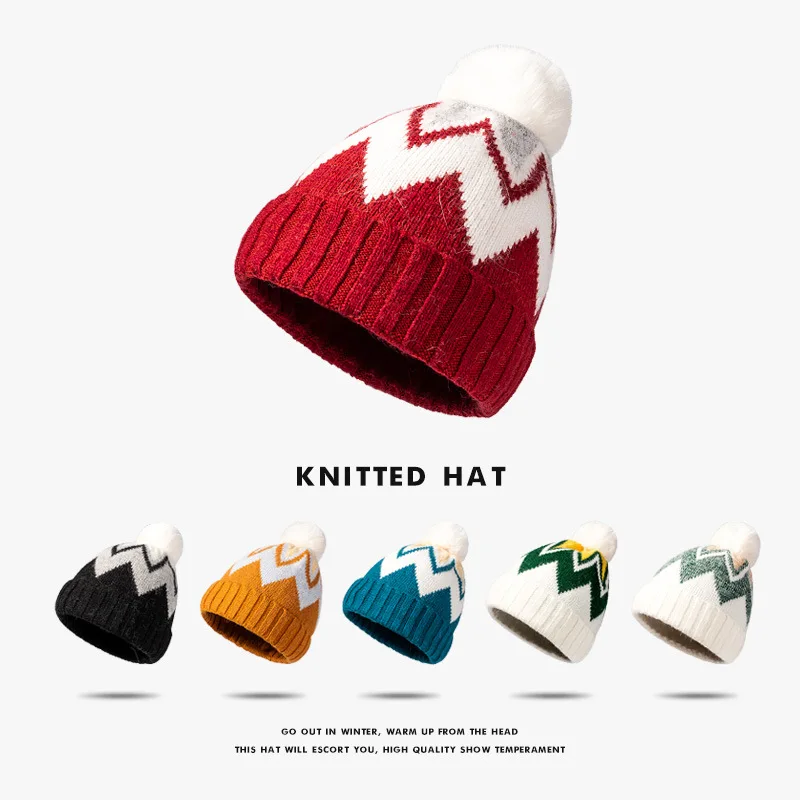 Top Trends: Winter Fashion Men Women Wool Ball Knitted Hat Boys Girls Warm Thickened Rabbit Hair Without Brim Cold Hat Striped Jacquard Hat Shoppable Styles