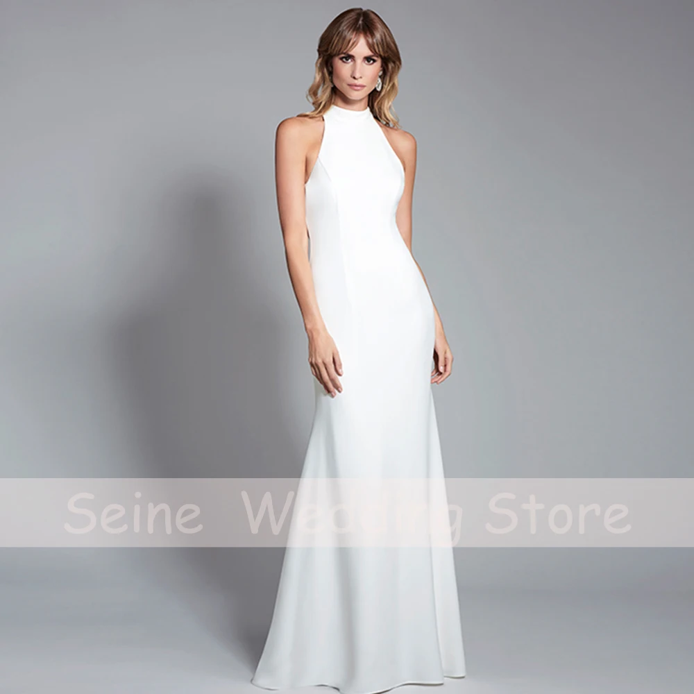 Top Trends: Simple Wedding Dresses 2022 Women Halter Backless Jersey Mermaid Gowns Sleeveless Long Sexy Bride Dress Robe De Mariee Shoppable Styles - Image 4