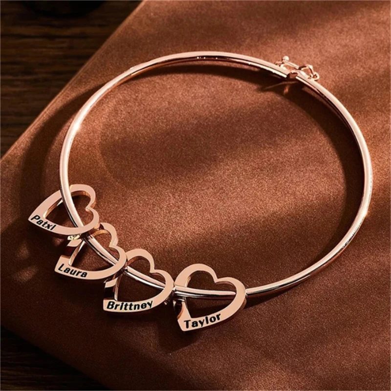 Top Trends: Custom Engraved Name Heart Charms Bracelets For Woman Bangle New Personalized Stainless Steel Gold Bangle Women Jewelry Pulseras Shoppable Styles