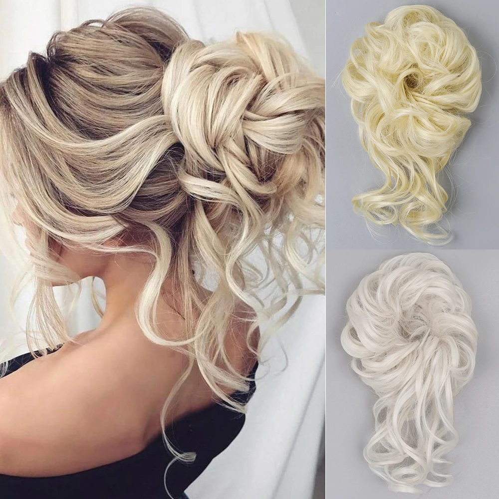 Top Trends: AZQUEEN Synthetic Hair Extensions Chignon Hair Band Elastic Scrunchy False Bun For Women Grey Heat Resistant Wavy Dount Updo Bun Shoppable Styles