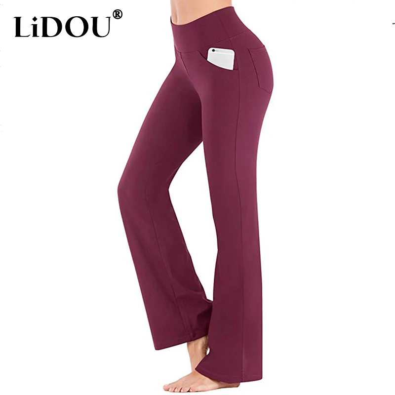 Top Trends: Spring Autumn High Waist Slim Casual Flare Trousers Ladies Streetwear Solid Color Yoga Sweatpants Women&#039;s Trend Fashion Pants Shoppable Styles