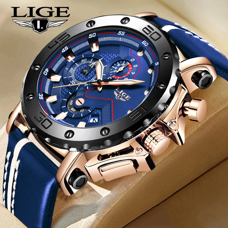 Top Trends: LIGE Fashion Mens Watches Top Luxury Brand Waterproof Sport Wrist Watch Chronograph Quartz Military Leather Relogio Masculino Shoppable Styles