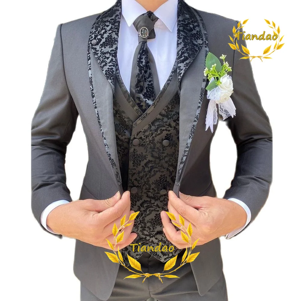 Top Trends: Wedding Suit For Men Formal Blazer Pants Vest Three Piece Groom Jacket Set Jacquard Slim Fit Outfit Conjuntos De Chaqueta Shoppable Styles