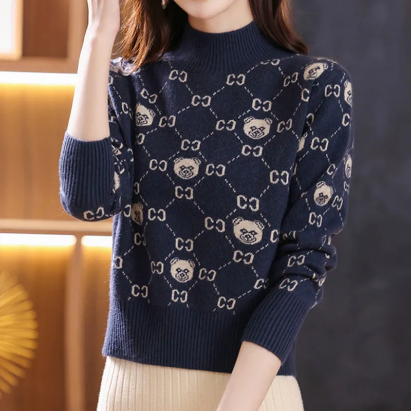 Top Trends: New Autumn And Winter Fashion Wool Jacquard Small, Thickened, Short, High Neck, Loose And Fashionable Women's Knitted Sweater Shoppable Styles - Image 4