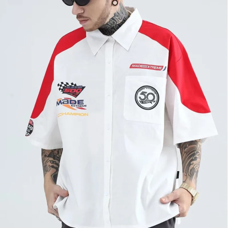 Top Trends: Men Racing Shirt Hip Hop Streetwear Loose Unisex Fashion Sport Shirt Baseball Uniform Casual Short Sleeve Motorcycle Shirt Shoppable Styles